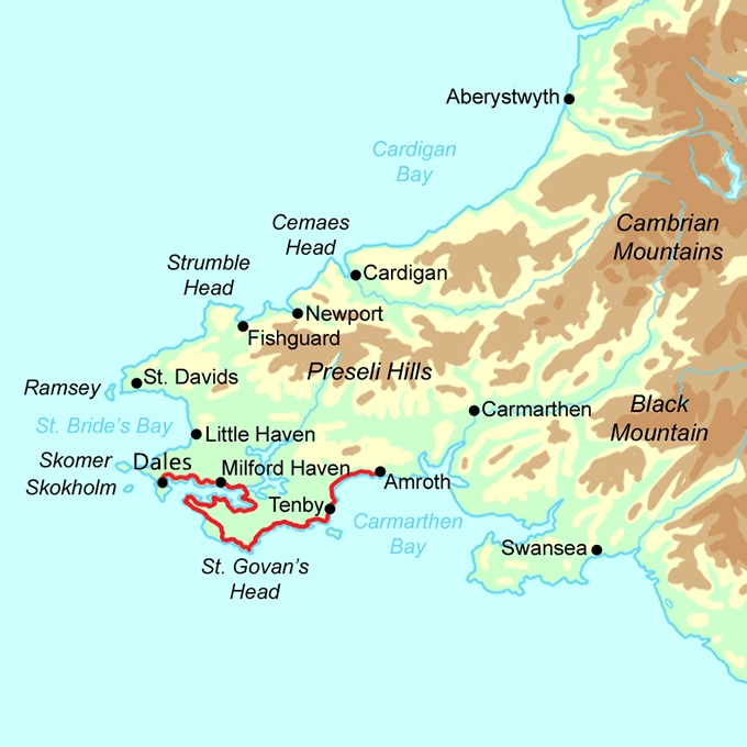 Pembrokeshire Coast Path Run - South Section map